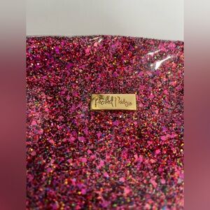 💕Packed Party Pink Glitter Clutch with Gold Logo